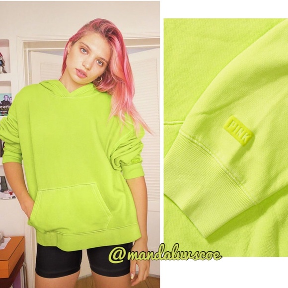 PINK Victoria's Secret Tops - 💕VS PINK LIME YELLOW PULLOVER HOODIE SWEATSHIRT